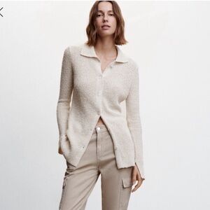 Mango Knit Collared Sweater Button Up